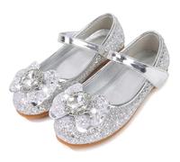 Jasmeko Zapatos Niña Bailarinas Disfraz Suela Plana Princesa Zapatillas Lentejuelas Baile para Vestir Fiesta Boda (Silver,30)