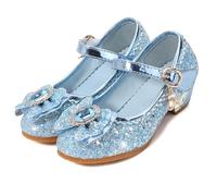 Jasmeko Zapatos Niña Tacon Disfraz Princesa Zapatillas Lentejuelas Baile para Vestir Fiesta Boda Comunion Xmas (Blue,30)