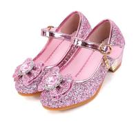 Jasmeko Zapatos Niña Tacon Disfraz Princesa Zapatillas Lentejuelas Baile para Vestir Fiesta Boda Comunion Xmas (Pink,30)