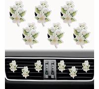 Jasmine - Clips de ventilación para ambientadores de coche, 6 clips de ventilación con aroma a jazmín, clip de ventilación para difusor de coche, clip de ventilación de larga duración, decoración interior de coche, bonitos accesorios para mujeres y niñas