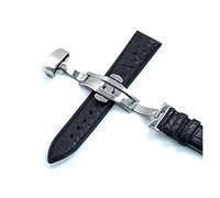 JASMKLX 20 mm 22mm correa de cuero negro/marrón ajuste for tissot/ajuste for huawei/ajuste for la banda de reloj de Samsung for negro/oro/hebilla de plata for caja(Black Silver,20mm)