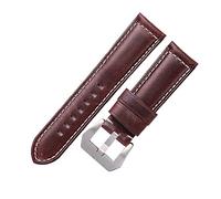 JASMKLX Banda de reloj de cuero de cera de aceite 20 mm 22 mm 24 mm Hombres marrones oscuros Temas de reloj grueso Pulsera de cuero de lujo(Red-Silver,24mm)