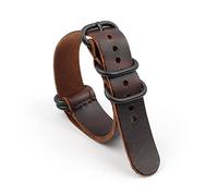 JASMKLX Banda de reloj de cuero vintage 18 mm 20 mm 22 mm Café Café de cuero de la OTAN Ráfaga de ráfagas Negro Negro Cinco anillo for hombres pulsera(22mm)