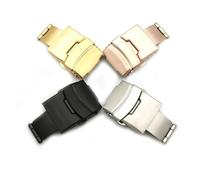 JASMKLX Hebilla de reloj plegable de acero inoxidable, 16mm, 18mm, 20mm, 22mm, 24mm, sólido, doble botón, cierre desplegable de mariposa, accesorios for reloj(Gold,16mm)