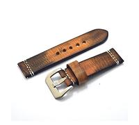 JASMKLX Hecho a mano 20 22 24mm de pulsera de cuero correa de la correa de árbol ahumado crema amarillo vintage retro grueso banda gruesa cinturón de los hombres(22mm)