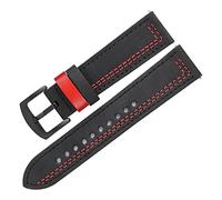 JASMKLX Mujeres Hombres Miran La Correa 20 Mm 22 Mm Pulsera De Cuero Retro Apto For Huawei Watch 3(Black-Red thread,22mm)