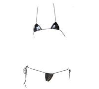 JasmyGirls Bikini de Cuero Micro Bikini Extreme Anime Lencería Sexy Cosplay Traje Travieso Sujetador Japonés APanty Set Traje de Baño Tanga de Dos Piezas, Negro, X-Small - X-Large
