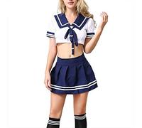 JasmyGirls Disfraz de colegiala para colegiala, disfraz de anime kawaii, lencería para cosplay, uniforme japonés travieso, medias, Azul, M