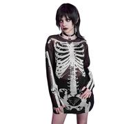 JasmyGirls Disfraz de esqueleto para mujer, vestido sexy de Halloween, mini vestidos para rave, camiseta de malla transparente, traje de festival, club, ropa de calle