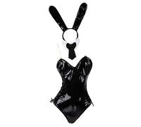 JasmyGirls Disfraz sexy de conejito para mujer, lencería de cosplay de cuero travieso, traje de rol de anime kawaii
