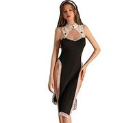 JasmyGirls Lencería de anime sexy para cosplay de monja, disfraz de Halloween, disfraz de sirvienta, babydoll de encaje, vestido de abertura alta, Vestido largo negro, X-Small - Medium