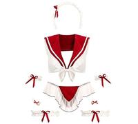 JasmyGirls Lencería de Cosplay Anime para Mujer: Conjunto de sirvienta Kawaii Bikini Disfraces de Marinera para Halloween Conjunto de Sujetador y Braguitas Vestido de niña