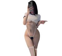 JasmyGirls Lencería de cosplay de anime para mujer, traje de colegiala japonesa, traje kawaii para juegos de rol, uniforme transparente, body femenino blanco, blanco, XS/M