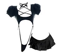JasmyGirls - Lencería de cosplay, disfraz de anime, bodysuit sexy con recortes, falda mini linda, top Kawaii, ropa interior Lolita, traje de baño japonés