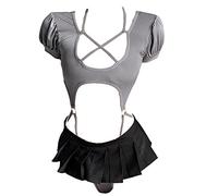 JasmyGirls Lencería para cosplay, disfraz de anime, sexy, recortado, linda minifalda, top kawaii, ropa interior Lolita, traje de baño japonés