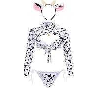 JasmyGirls Lencería sexy de vaca para mujer, disfraz de sirvienta, bikini de anime, juego de rol, traje de juego de rol, bonito conjunto de brasier con estampado kawaii, Bikini, XS/M