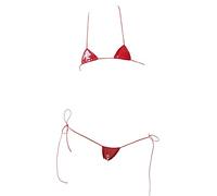 JasmyGirls Micro Bikini de Cuero Extremo Anime lencería Sexy Traje de Cosplay Travieso Sujetador japonés Conjunto de Dos Piezas Tanga Traje de baño, Rosso, X-Small - X-Large