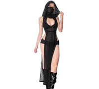 JasmyGirls Sexy Cover Ups para Traje de baño Mock Neck Bikini Coverups High Split Vestido con Capucha, Negro, M