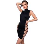 JasmyGirls Vestido corto sexy para mujer, con abertura alta, para fiesta de club, Halloween, vestido, Negro, L