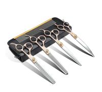 JASON Profesional Set 6 en 1 Tijeras de Peletería para Perros - 7.5 Pulgadas Adelgazar/Chunker/Curvas/Rectas Con Mango Ergonómico, Oro Rosa