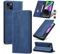 Jasonyu Funda para iPhone 14 Plus, Cuero PU Carcasa, Tipo Libro Flip Case con Tarjetas y Cartera, Soporte Plegable, Cierre magnético, Capa (Azul)