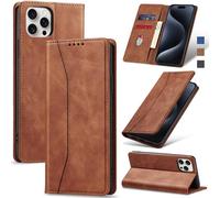 Jasonyu Funda para iPhone 15 Pro, Cuero PU Carcasa, Tipo Libro Flip Case con Tarjetas y Cartera, Soporte Plegable, Cierre magnético, Capa (Marrón)