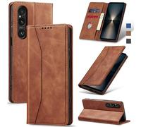 Jasonyu Funda para Sony Xperia 1 Vi,Cuero PU Carcasa,Tipo Libro Flip Case con Tarjetas y Cartera,Soporte Plegable,Cierre magnético,Capa (Marrón)