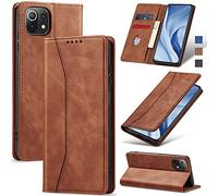 Jasonyu Funda para Xiaomi Mi 11 Lite 4G/5G/5G NE, Cuero PU Carcasa, Tipo Libro Flip Case con Tarjetas y Cartera [Soporte Plegable] [Cierre magnético] Capa Compatible para Xiaomi Mi 11 Lite (Marrón)