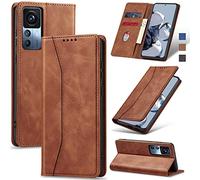 Jasonyu Funda para Xiaomi Mi 12T/12T Pro 5G, Cuero PU Carcasa, Tipo Libro Flip Case con Tarjetas y Cartera, Soporte Plegable, Cierre magnético, Capa (Marrón)