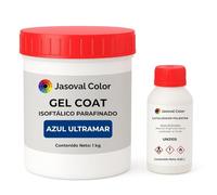 Jasoval Color Gel Coat Azul Ultramar para Barco, Piscina, Fibra de Vidrio, Top Coat Parafinado, Reparaciones y Acabado Final (1 kg Gel Coat + 0,02 L Catalizador)
