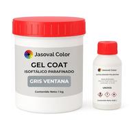 Jasoval Color Gel Coat Gris Ventana para Barco, Piscina, Fibra de Vidrio, Top Coat Parafinado, Reparaciones y Acabado Final (1 kg Gel Coat + 0,02 L Catalizador)