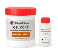 Jasoval Color Gel Coat Naranja Tráfico para Barco, Piscina, Fibra de Vidrio, Top Coat Parafinado, Reparaciones y Acabado Final (1 kg Gel Coat + 0,02 L Catalizador)