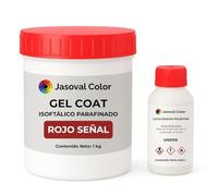 Jasoval Color Gel Coat Rojo Señal para Barco, Piscina, Fibra de Vidrio, Top Coat Parafinado, Reparaciones y Acabado Final (1 kg Gel Coat + 0,02 L Catalizador)