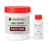 Jasoval Color Gel Coat Rojo Vino para Barco, Piscina, Fibra de Vidrio, Top Coat Parafinado, Reparaciones y Acabado Final (1 kg Gel Coat + 0,02 L Catalizador)