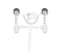 JASS Ferry Double 1.5 2 cuencos de acero inoxidable fregadero de cocina coladores de residuos de tubos blancos kits de accesorios