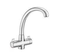 JASSFERRY Grifo mezclador monomando cromado para fregadero de cocina, caño giratorio, mango de palanca de doble esfera, cartucho de válvula de cerámica