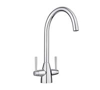 JASSFERRY Grifo mezclador para fregadero de cocina con mango de palanca de cuarto de vuelta, cuello de cisne giratorio, boquilla redonda, cromo pulido