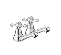 JASSFERRY Juego de grifería de baño estilo victoriano (2 piezas) - Grifo de 1/4 de vuelta con empuñadura en cruz de latón para agua fría/caliente, grifo de 1/2" cromado de alto brillo para baño