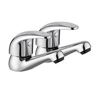 JASSFERRY Par de grifos de lavabo cromados para agua fría y caliente, grifo de fregadero de baño, mango de palanca superior de 1/2", juego de 2