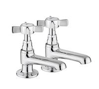 JASSFERRY Par de grifos para lavabo de agua caliente y fría, cromados, con mango de cruceta tipo palanca de 1/2", juego de 2