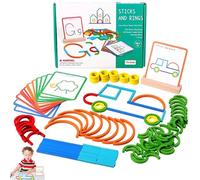 Jastown Juguetes Montessori Niños 3 4 5 6 Años, Puzzle Tangram Rompecabezas niños, 120 Piezas Palitos de Colores y Anillos con Tarjetas, Juegos Educativos Interactivos Regalo Niño Niña