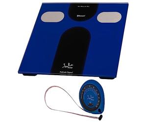 Jata 523 - Báscula de Baño Digital Grasa Corporal, Pantalla LCD, Alta precisión, Capacidad de 180 kg, Plataforma de Vidrio, Apagado Automático, Báscula Bluetooth Inteligente con App, Regalo Cinta Antropométrica, Azul