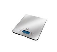 Jata 719 - Báscula de Cocina Digital, Acero Inoxidable, Alta precisión, Hasta 15 kg, Pantalla LCD, Función tara, Con temporizador y reloj, Medidas: 18,3 x 22,5 x 1,7 cm