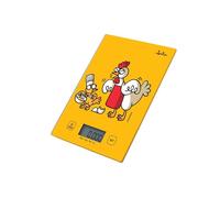 Jata 731K - Bascula Cocina Digital, Balanza Cocina Alta precisión, Peso hasta 5 kg, Pantalla LCD, Función tara, Base vidrio, Diseño Kukuxumusu, Medidas: 14 x 20 x 1,5 cm. Desconexión automática