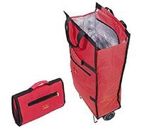 Jata 992 Bolsa Trolley con Asa de Transporte y Ruedas Plegables Extra Resistentes, Poliéster y Lámina de Aluminio, Rojo, 34x18x70 cm