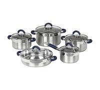 Jata BC10 - Batería Cocina 10 piezas de Acero Inoxidable, Antiadherente, Apta para Todo Tipo de Cocinas Incluso Inducción, Tapa Vidrio Temperit