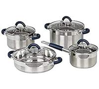 Jata BC8 - Batería Cocina 8 piezas de Acero Inoxidable, Antiadherente, Apta para Todo Tipo de Cocinas Incluso Inducción, Tapa Vidrio Temperit