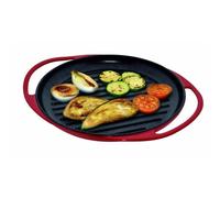 Jata GR25 - Plancha de Asar, Grill Hierro Fundido, Superficie Rayada, Apta para Todo Tipo Cocinas Incluida Inducción, Apta para Horno, Diámetro 25 cm, Roja