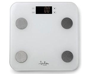 Jata HBAS1501 - Báscula de Baño Digital Grasa Corporal, Pantalla LCD, Alta precisión, Capacidad de 180 kg, Plataforma de Vidrio, Apagado Automático, Incluye Pila, Blanco