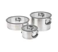 JATA HOGAR HBAT2552 - Set de Ollas Apilables de Acero Inoxidable 304, 3 Ollas con Tapas de Cristal, Asas Plegables con Silicona, Ahorro de Espacio, Aptas para Inducción, Gas y Vitrocerámica